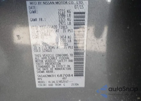 2015 Nissan Pathfinder Platinum from USA, damaged, VIN 5N1AR2MN3FC687084